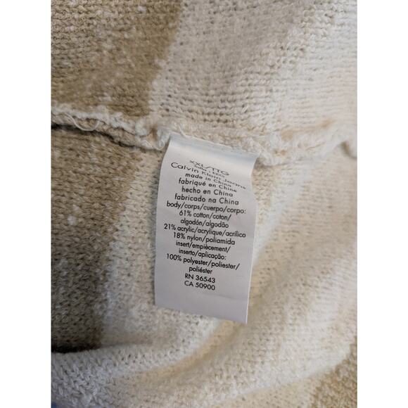 Calvin Klein Long Sleeve Chiffon Back Nubby Sweater cream beige stripe - Picture 7 of 7